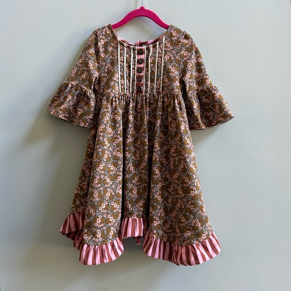 Wildflowers Pink Brown Floral Bell Sleeve Dress, Size 4